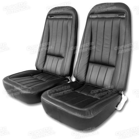 Leather Seat Covers. Black Leather/Vinyl Original 70-71