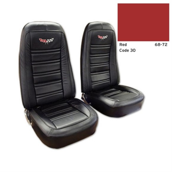 Embroidered Leather Seat Covers. Red Leather/Vinyl Original 72