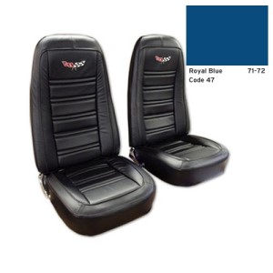 Embroidered Leather Seat Covers. Royal Blue Lthr/Vnyl Original 72