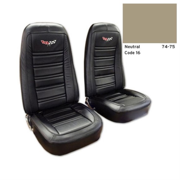 Embroidered Leather Seat Covers. Neutral Leather/Vinyl Original 74