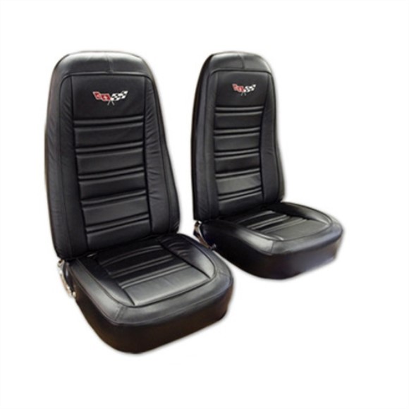 Embroidered Leather Seat Covers. Leather/Vinyl Black Original 73-74