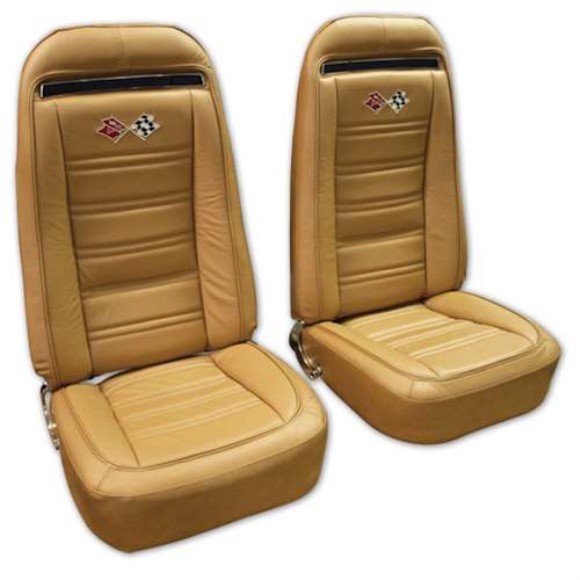 Embroidered Leather Seat Covers. Med Saddle Lthr/Vnyl Original 73-74