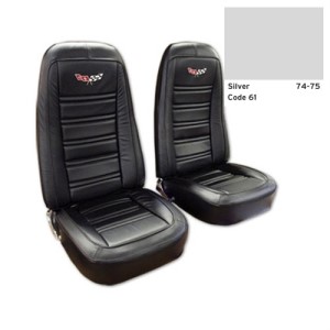 Embroidered Leather Seat Covers. Silver Leather/Vinyl Original 74