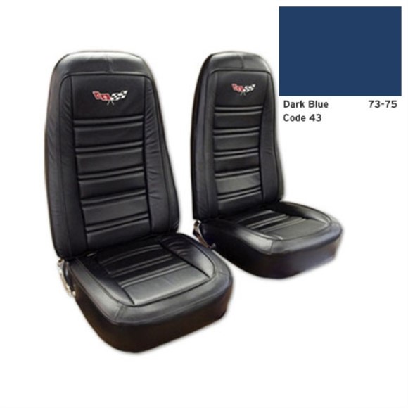 Embroidered Leather Seat Covers. Dark Blue 100%-Leather 75