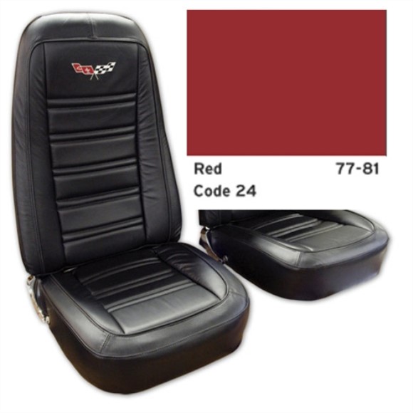 Embroidered Leather Seat Covers. Red Leather/Vinyl Original 77-78