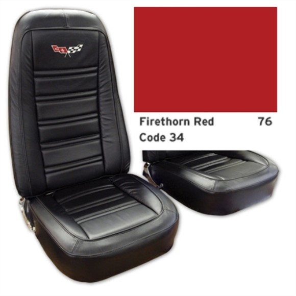 Embroidered Leather Seat Covers. Firethorn Lthr/Vnyl Original 76