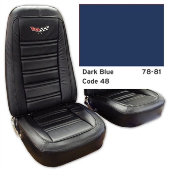 Embroidered Leather Seat Covers. Dark Blue Lthr/Vnyl Original 78