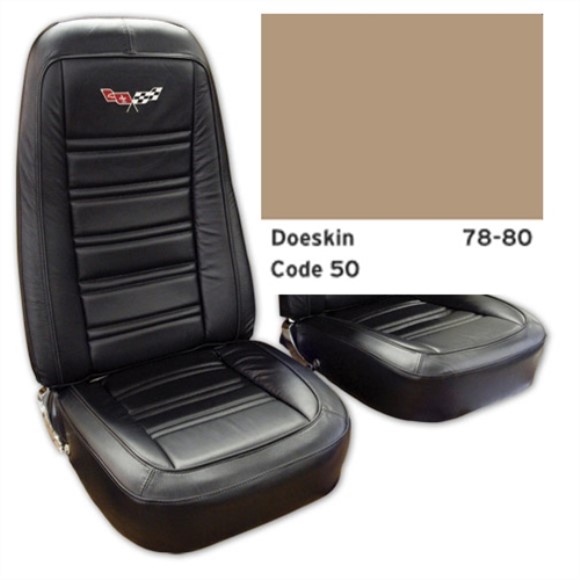 Embroidered Leather Seat Covers. Doeskin Leather/Vinyl Original 78