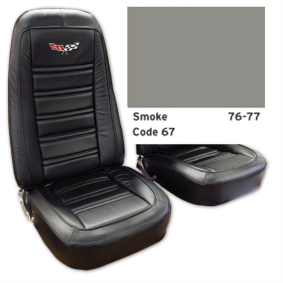 Embroidered Leather Seat Covers. Smoke Leather/Vinyl Original 76-77