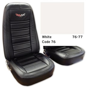 Embroidered Leather Seat Covers. White Leather/Vinyl Original 76-77