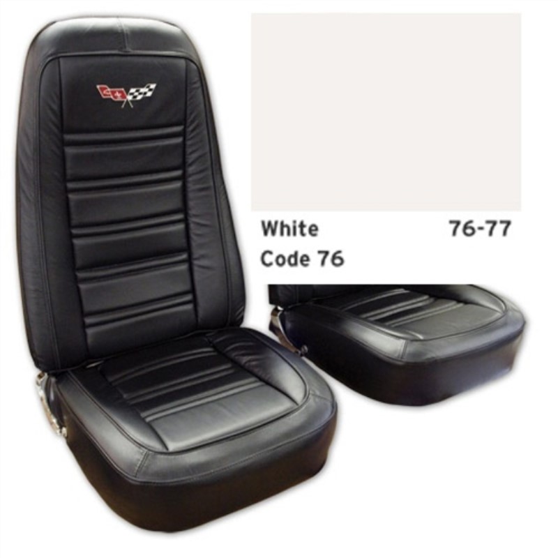 Embroidered Leather Seat Covers. White Leather/Vinyl Original 76-77