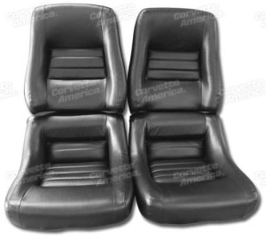 Mounted Leather Seat Covers. Black Lthr/Vinyl Original 4--Bolster 79-81