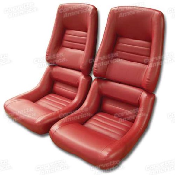 Mounted Leather Seat Covers. Red Leathr/Vinyl Original 4--Bolster 79-81