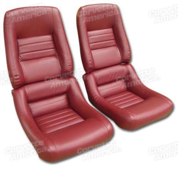 Mounted Leather Seat Covers. Red Leathr/Vinyl Original 4--Bolster 82