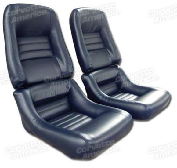 Mounted Leather Seat Covers. Dk Blue Lthr/Vnyl Original 4--Bolstr 82