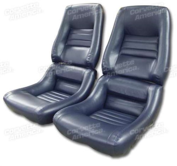 Mounted Leather Seat Covers. Dk Blue Lthr/Vnyl Original 4--Bolstr 79-81