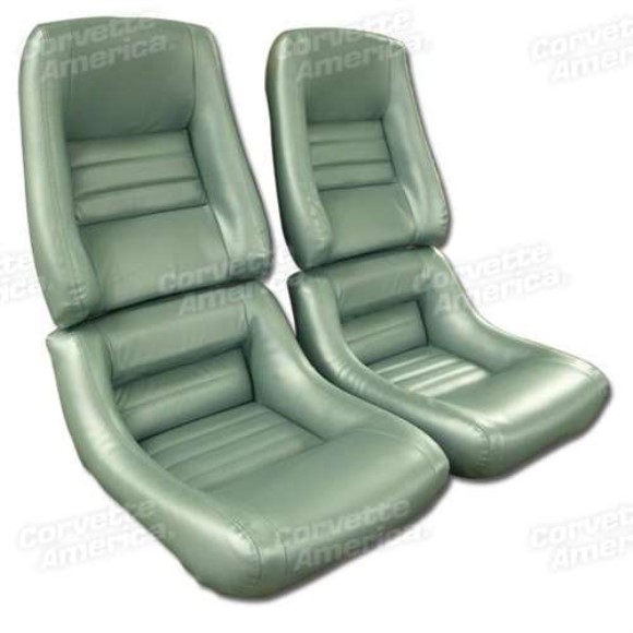 Mounted Leather Seat Covers. Silvrgrn Lthr/Vnyl Original 4--Blstr 82