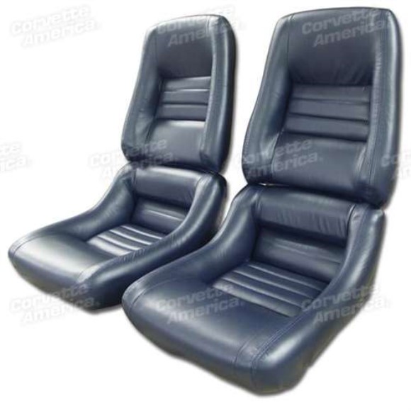 Mounted Leather Seat Covers. Dark Blue 100%-Leather 4--Bolster 79-81