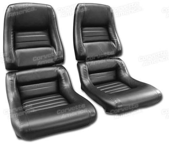 Mounted Leather Seat Covers. Black Lthr/Vinyl Original 2--Bolster 79-81