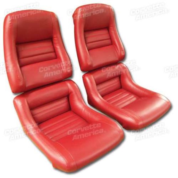 Mounted Leather Seat Covers. Red Lthr/Vinyl Original 2--Bolster 79-81