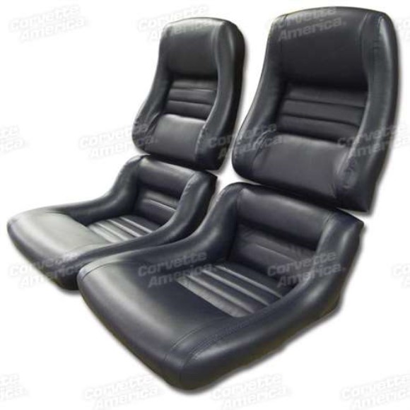 Mounted Leather Seat Covers. Dk Blue Lthr/Vnyl Original 2--Bolstr 79-81