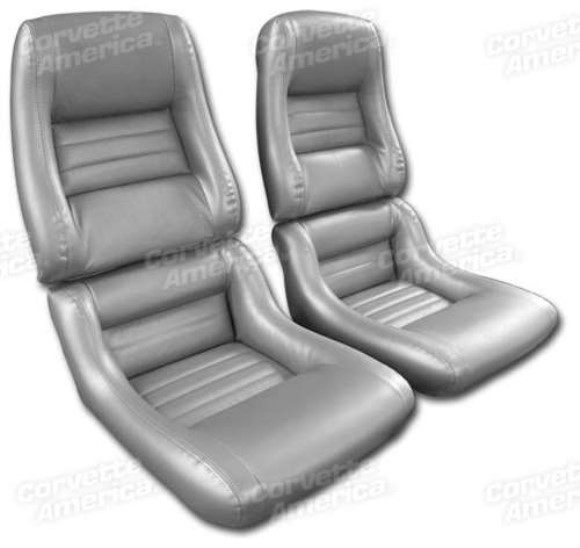 Mounted Leather Seat Covers. Silver Lthr/Vnyl Original 2--Bolster 81