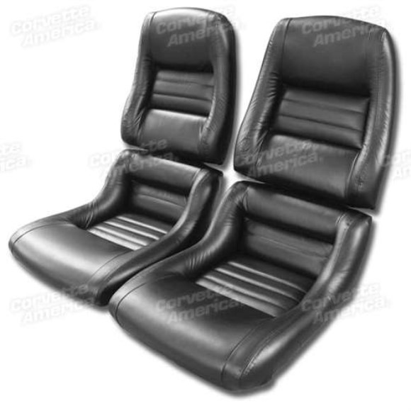 Mounted Leather Seat Covers. Black 100%-Leather 2--Bolster 79-81