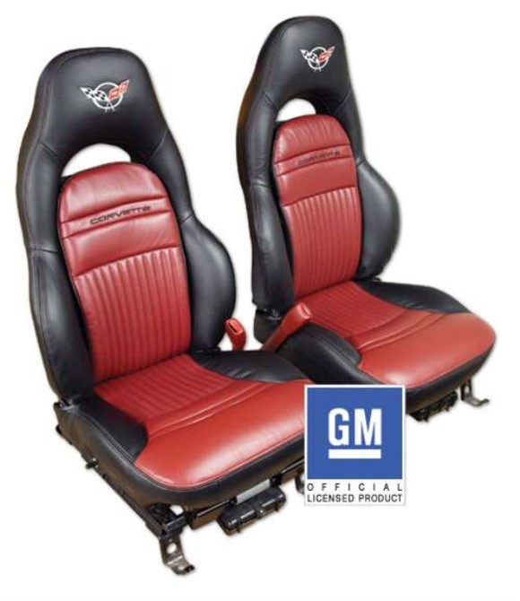 Embroidered Custom 100% Lthr Seat Covers. Sport - Blk & Firethorn 97-04