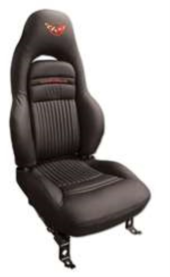 Leather Seat Covers. Embroidered Headrest Black 100%-Lthr Sport 97-04