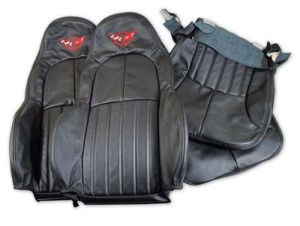 Leather Seat Covers. Embroidrd Headrest Black 100%-Lthr Standard 97-04