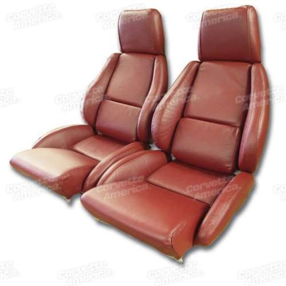 Mounted Leather Seat Covers. Red Standard No-Perforations 84-85