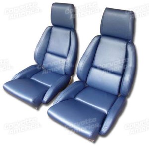 Mounted Leather Seat Covers. Blue Standard No-Perforations 86-88