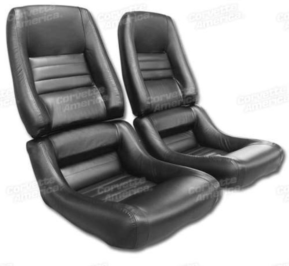 Mounted Driver Leather Seat Covers. Black 100%-Leather 4-Bolster 79-82