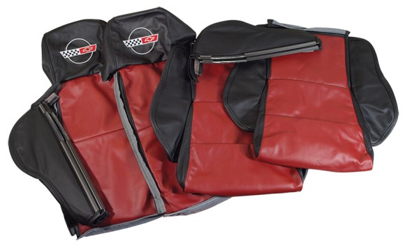 Embroidered Custom 100% Leather Seat Cvrs Sport - Blk & Dk Red 84-88