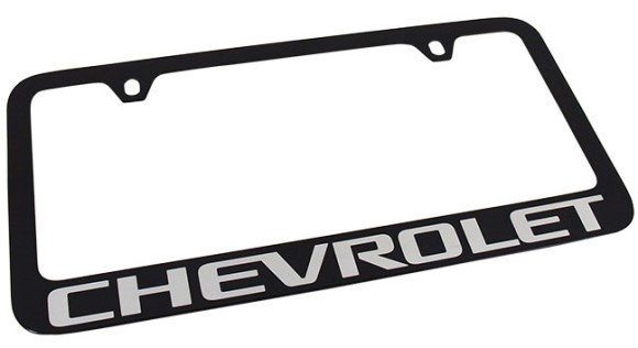 LICENSE PLATE FRAME. BLK W/CHEV LOG