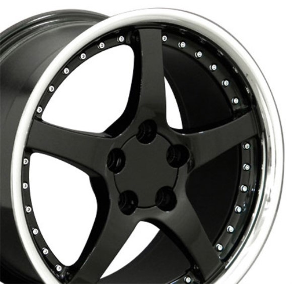 WHEEL. C5 BLK SS LIP W/RVTS 18X9.5